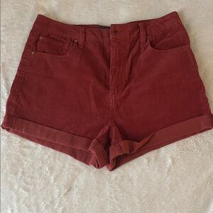 High Waist Red Corduroy Women's Shorts